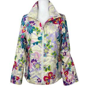 Obermeyer Women’s White Waterproof Butterfly Floral Full Zip Rain Coat Small/C38